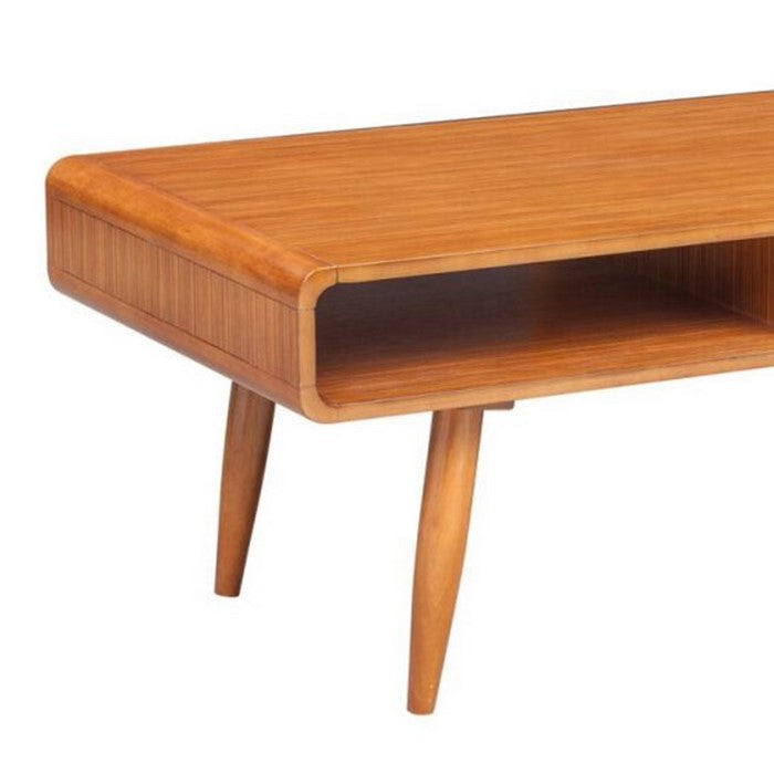 Rectangular Wooden Frame Coffee Table with 2 Open Shelves, Brown