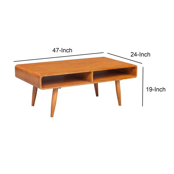 Rectangular Wooden Frame Coffee Table with 2 Open Shelves, Brown