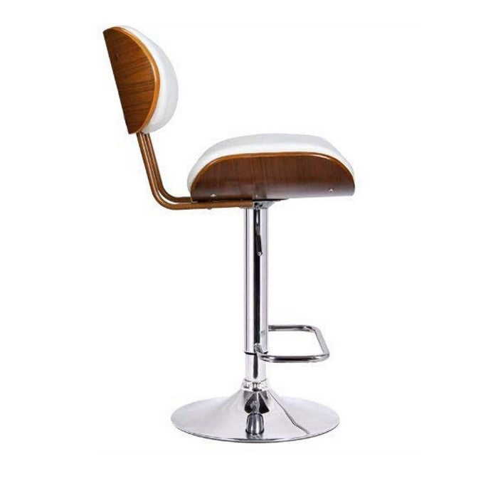 Leatherette Metal Frame Swivel Stool with Adjustable Height, White and Brown