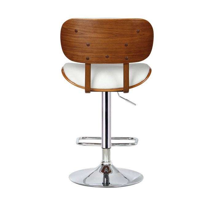 Leatherette Metal Frame Swivel Stool with Adjustable Height, White and Brown