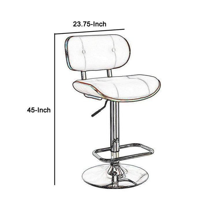 Leatherette Metal Frame Swivel Stool with Adjustable Height, White and Brown