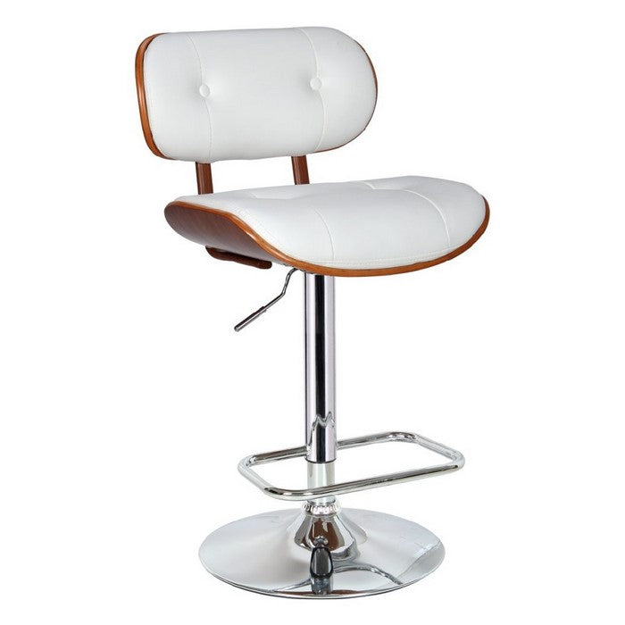 Leatherette Metal Frame Swivel Stool with Adjustable Height, White and Brown