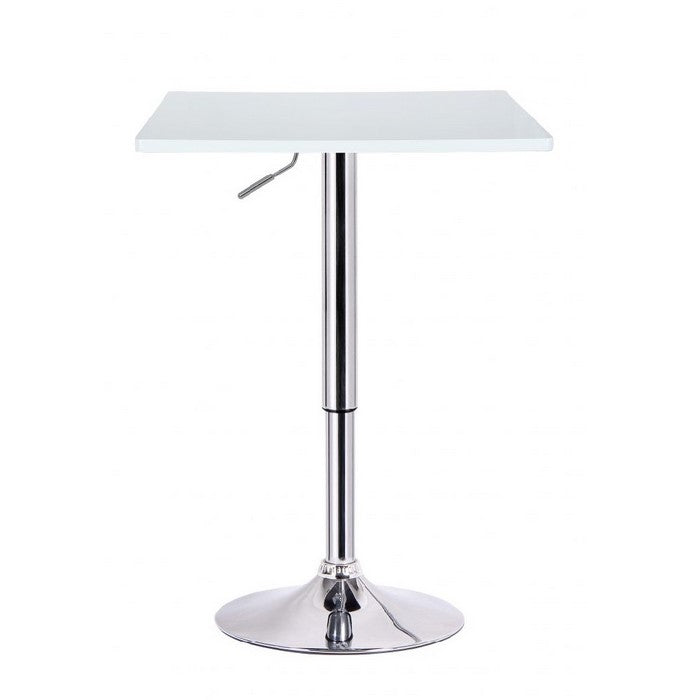 Wooden Top Adjustable Height Pub Table with Metal Frame, White and Chrome