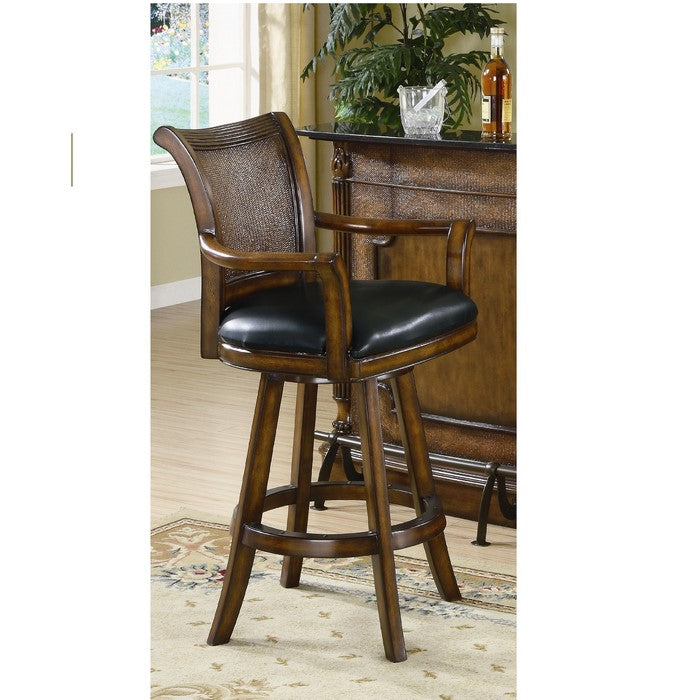 Traditional Bar Stool with Leather Seat, Brown