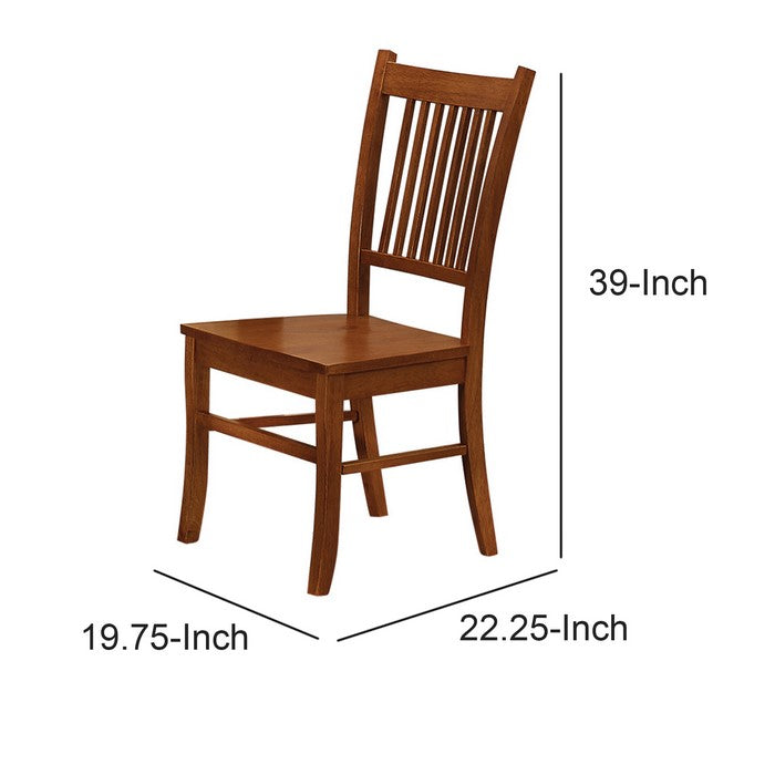 Slat Back Mission Style Wooden Side Chair, Brown, Set of 2