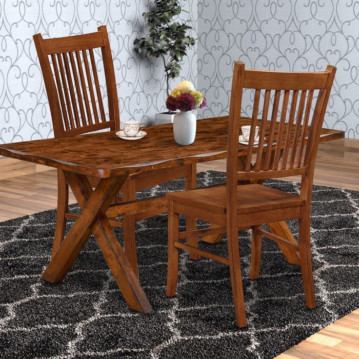 Slat Back Mission Style Wooden Side Chair, Brown, Set of 2