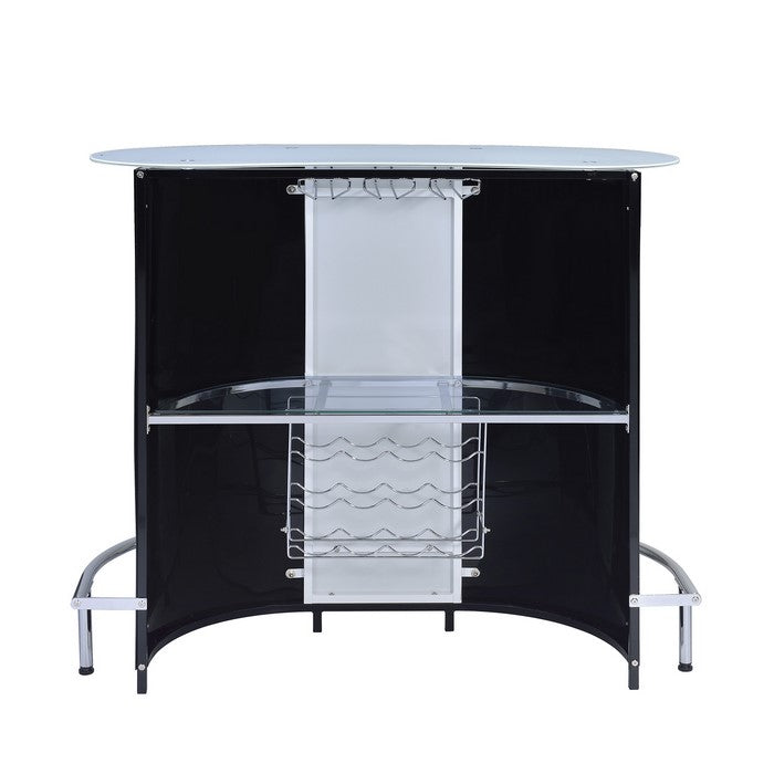 Contemporary Bar Unit with Frosted Glass Top, White And Black