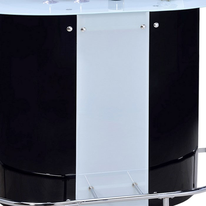 Contemporary Bar Unit with Frosted Glass Top, White And Black