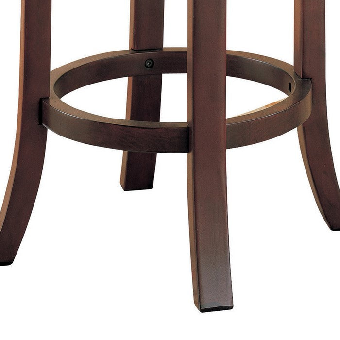 Round Wooden Counter Height Stool with Upholstered Seat, Brown, Set of 2