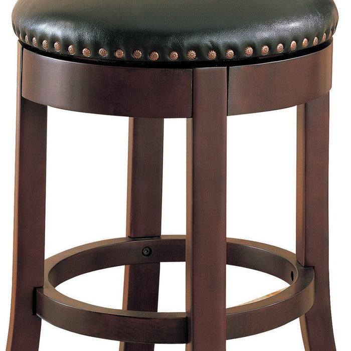 Round Wooden Counter Height Stool with Upholstered Seat, Brown, Set of 2