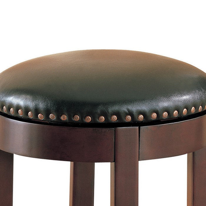 Round Wooden Counter Height Stool with Upholstered Seat, Brown, Set of 2