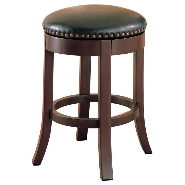 Round Wooden Counter Height Stool with Upholstered Seat, Brown, Set of 2