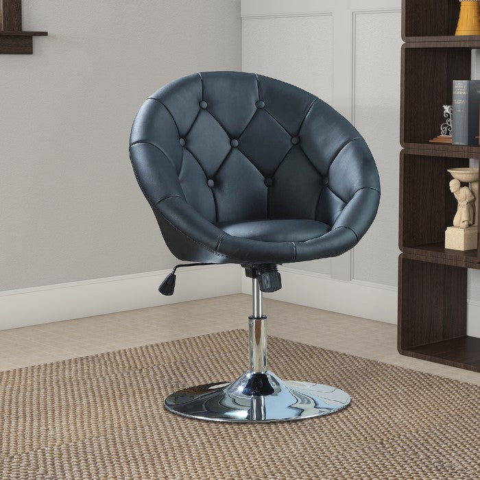 Contemporary Round Tufted Black Swivel Accent Chair