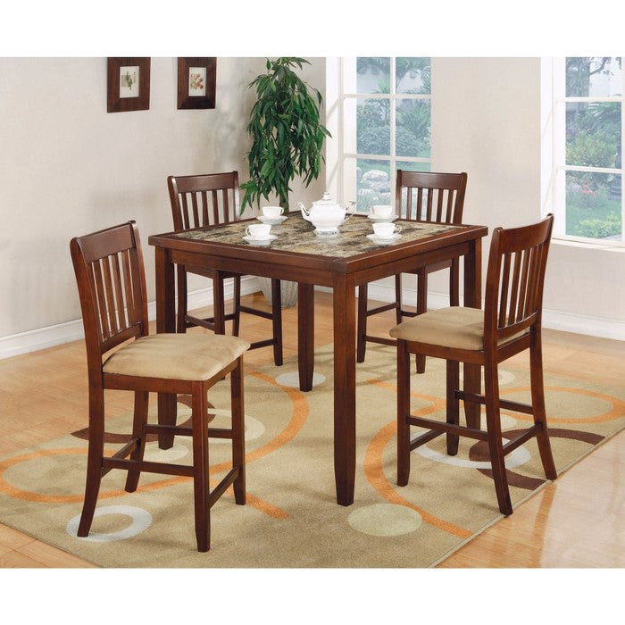 Stylish 5 Piece Counter Height Dining Set  With Marble Top, Brown