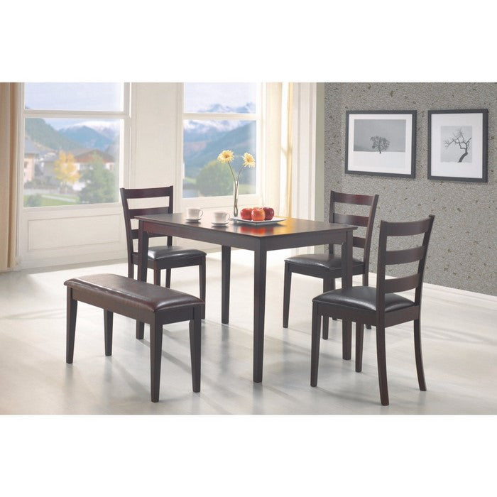 Sophisticated 5 Piece Dining Set with Bench, Brown