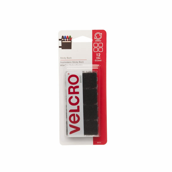 VELCRO Brand - Sticky Back - 7/8 Squares, 12 Sets - Black