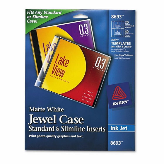 Avery CD/DVD Jewel Case Inserts for Ink Jet Printers, White, Pack of 20(8693)