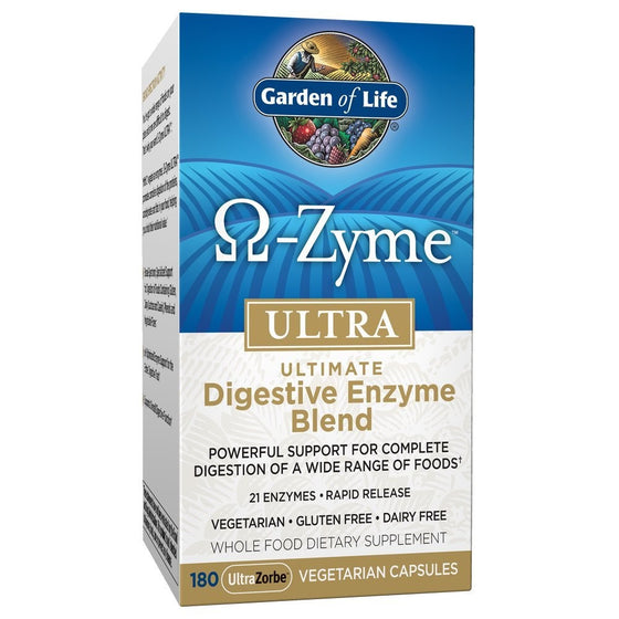 Garden of Life Vegetarian Digestive Supplement - Omega Zyme ULTRA Enzyme Blend for Digestion, Bloating, Gas, and IBS, 180 Capsules