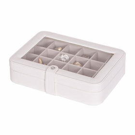 Mele & Co. Elaine Earring and Ring Holder Jewelry Box in Faux Leather, 24 Sections (Ivory)