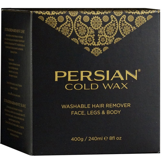 Persian Cold Wax Kit, Sugar Wax for Hair Removal Waxing Fine to Medium Hair Types Body, 8oz (240 ml) wax pot, 20 fabric strips, 2 spatulas