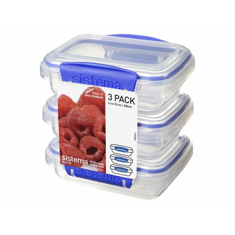 Sistema Klip It Collection Rectangle Food Storage Containers, 6.7 Ounce each, Set of 3