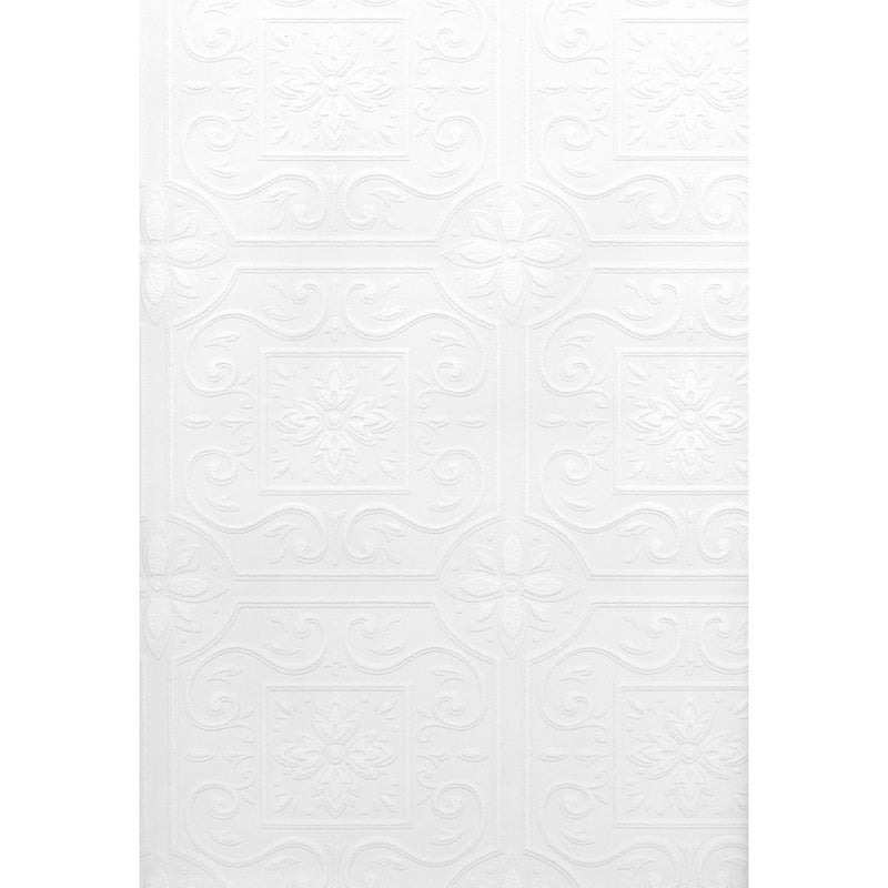 Brewster 429-6757 Paintable Solutions III Scrolls In Boxes Paintable Wallpaper, 20.5-Inch by 396-Inch, White