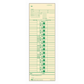 TOPS Time Cards, Weekly, 1-Sided, Numbered Days, 3-1/2" x 10-1/2", Manila, Green Print, 500-Count (1255)