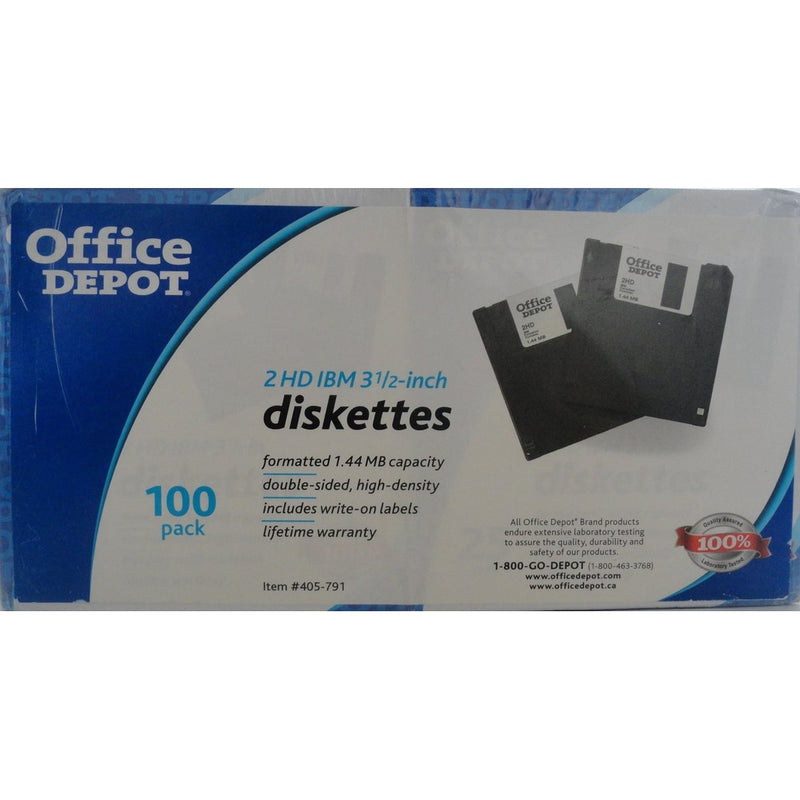 Office Depot 3.5in. Bulk Diskettes, IBM Format, DS/HD, Black, Box Of 100, 41208