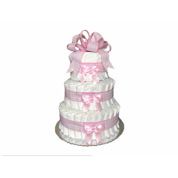 Classic Pastel Baby Shower Diaper Cake (3 Tier, Pink)