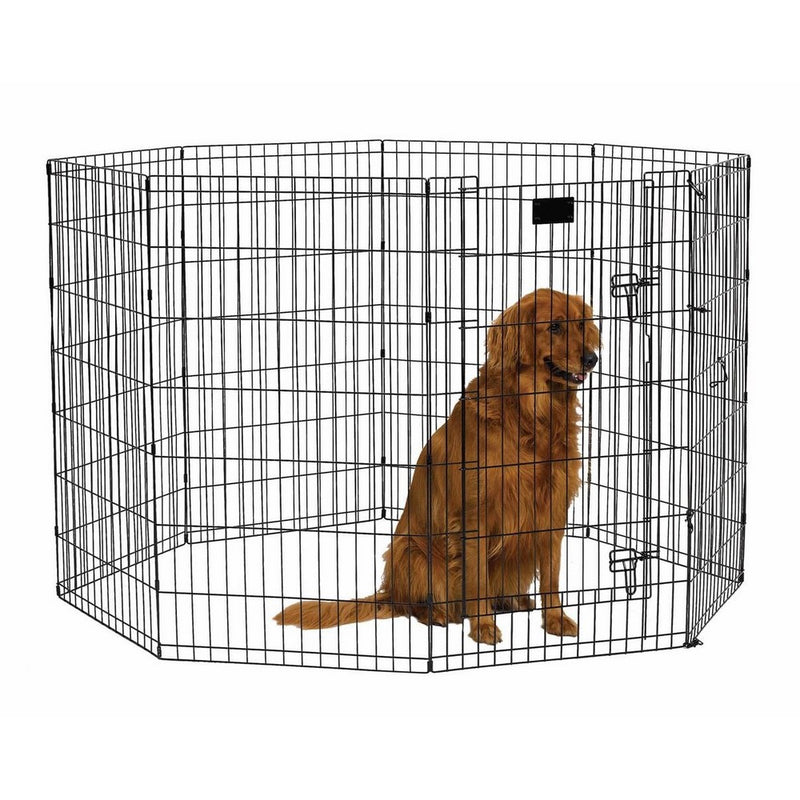 MidWest Foldable Metal Exercise Pen/Pet Playpen, Black w/door, 24" W x 42" H