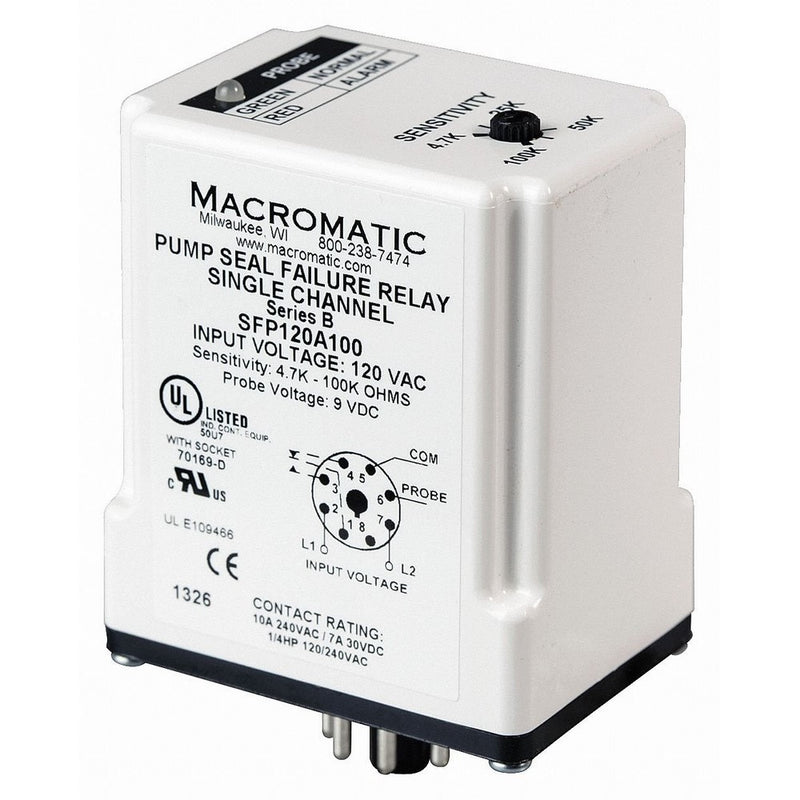 Pump Seal Failure Relay, SPDT, 8Pin, 120VAC