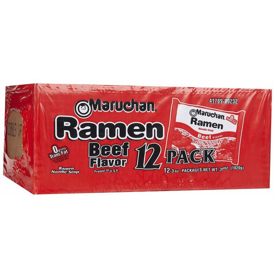 Maruchan Ramen Noodle Soup Beef Flavor, 3 oz, 12 ct