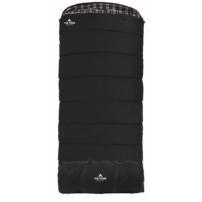 Teton Sports Outfitter XXL Sleeping Bag; Warm and Comfortable Sleeping Bag Great for Fishing, Hunting, and Camping; Great for When it's Cold Outdoors; Storage Duffle Bag Included; Black, Right Zip