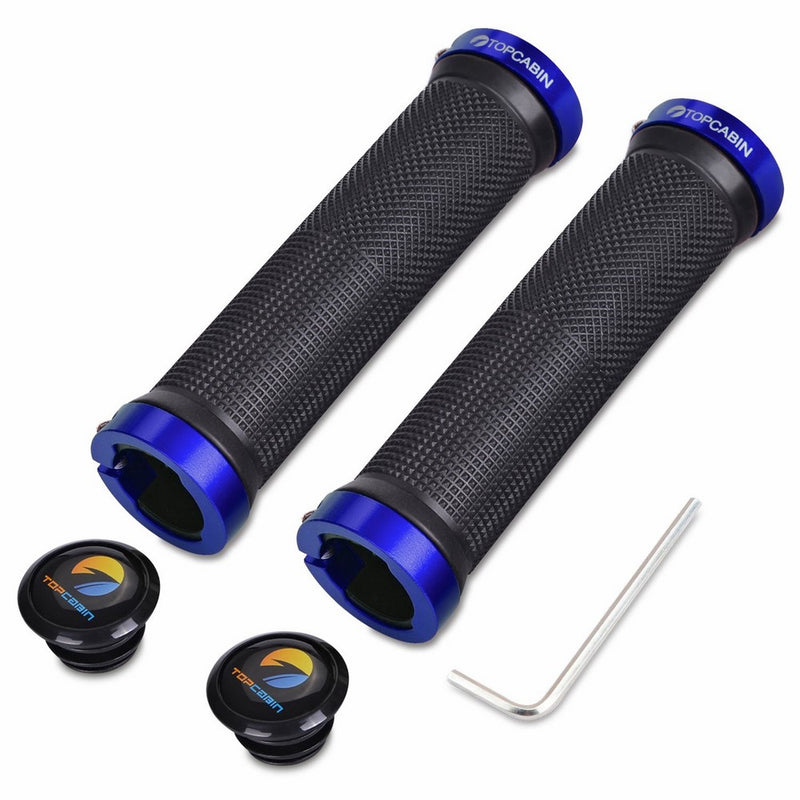 TOPCABIN Double Lock on Locking Bicycle Handlebar Grips Cycle Bicycle Mountain Bike BMX Floding (a Pair) Blue Gold Red (Blue (a pair))