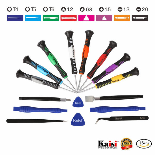 Kaisi 16-Piece Precision Screwdriver Set Repair Tool Kit for iPad, iPhone & Other Devices (Kaisi 16 Piece)