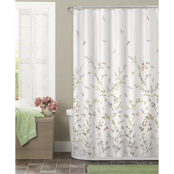 MAYTEX Dragonfly Garden Semi Sheer Fabric Shower Curtain