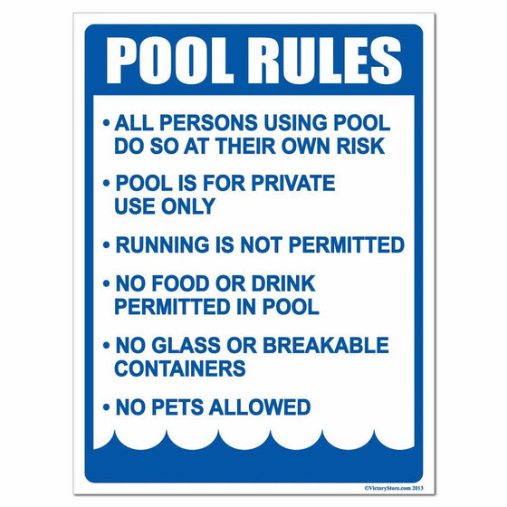 Pool Rules 12" x 18" Corrugated Plastic Sign