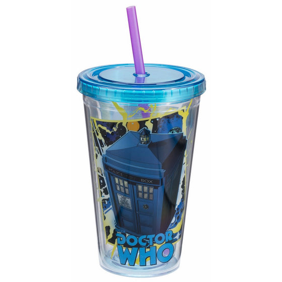 Vandor 16014 Doctor Who 18 oz Acrylic Travel Cup with Lid and Straw, Multicolor