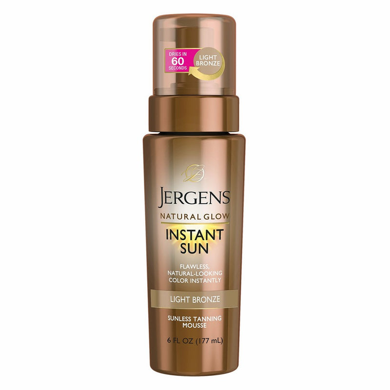 Jergens Natural Glow Instant Sun Sunless Tanning Mousse for Body, Light Bronze, 6 Ounces