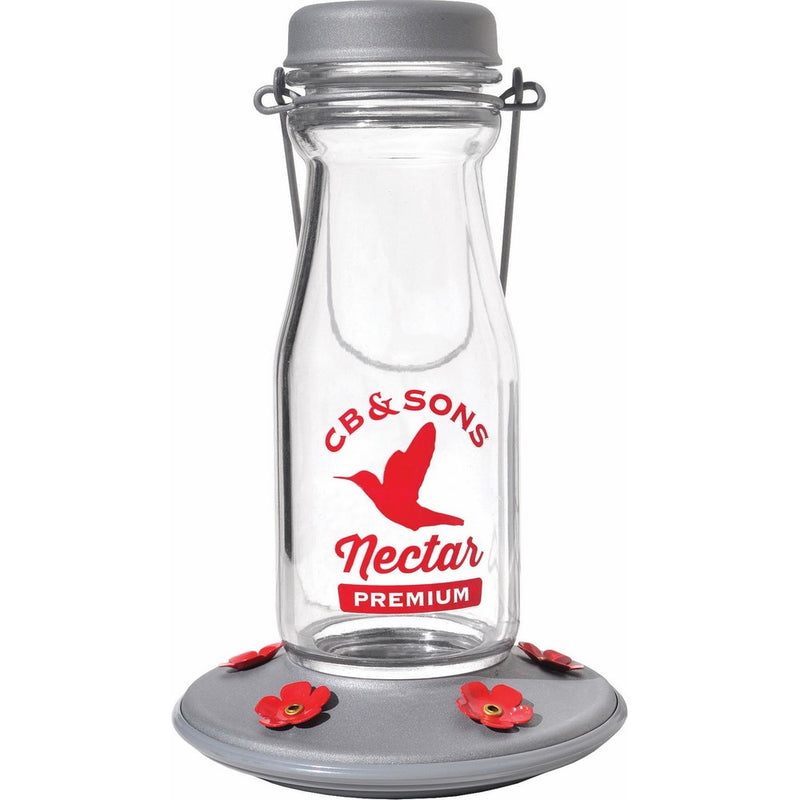 More Birds Hummingbird Feeder, Glass Hummingbird Feeders, 5 Feeding Stations, 18-Ounce Nectar Capacity, Jersey Cow Milk Bottle