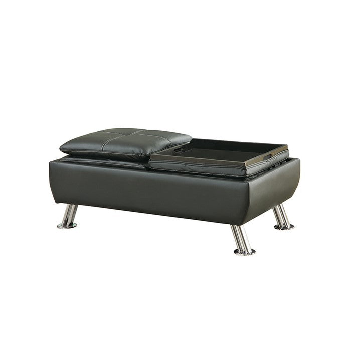 Faux Leather Storage Ottoman with Reversible Tray Tops, Black