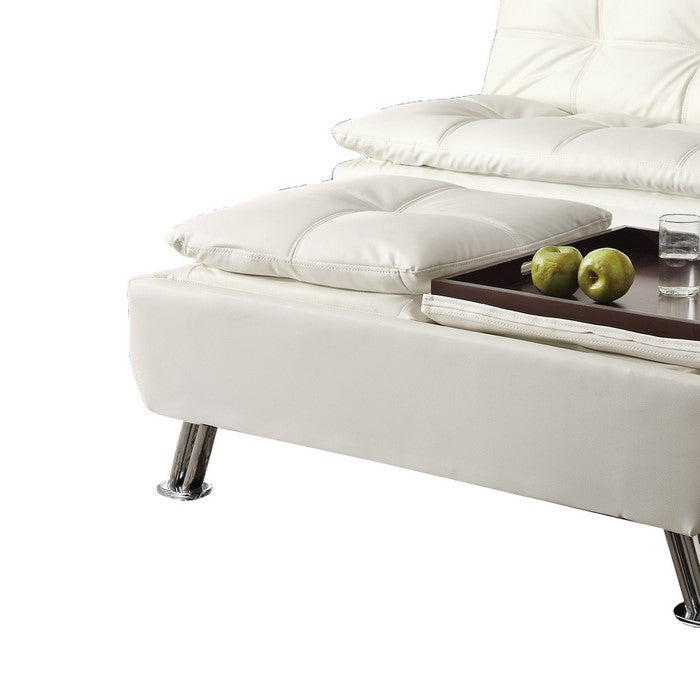 Faux Leather Ottoman with Reversible Tray Tops, White