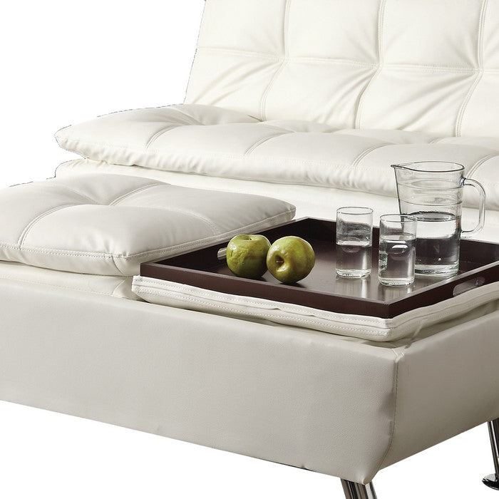 Faux Leather Ottoman with Reversible Tray Tops, White