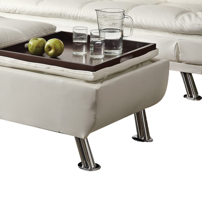 Faux Leather Ottoman with Reversible Tray Tops, White