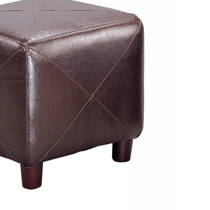Contemporary Leather Cube Ottoman, Dark Brown