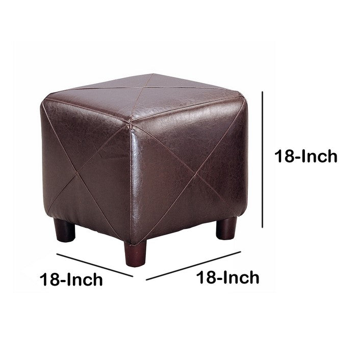 Contemporary Leather Cube Ottoman, Dark Brown