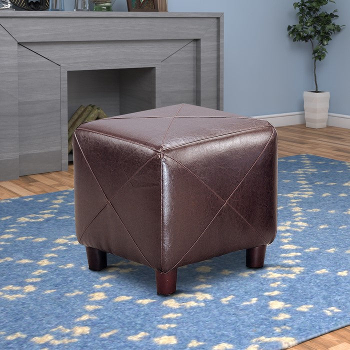 Contemporary Leather Cube Ottoman, Dark Brown