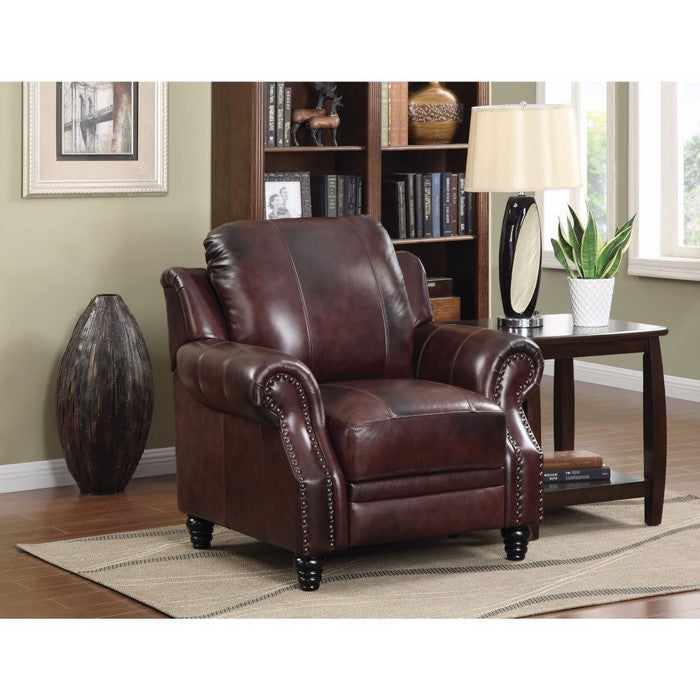 Push-Back Leather Recliner, Brown