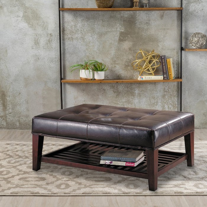 Charming Leather Ottoman, Brown