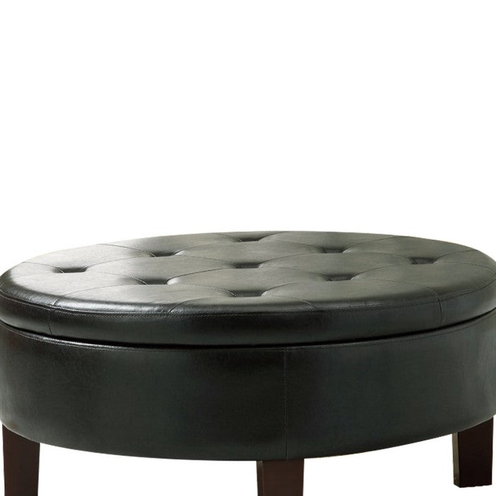 Traditional Round Tufted Storage Ottoman, Dark Brown